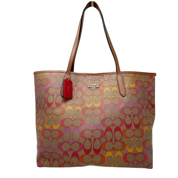 Coach City Tote Rainbow Signature Canvas purse NWT khaki/ multi Redwood - Picture 1 of 16